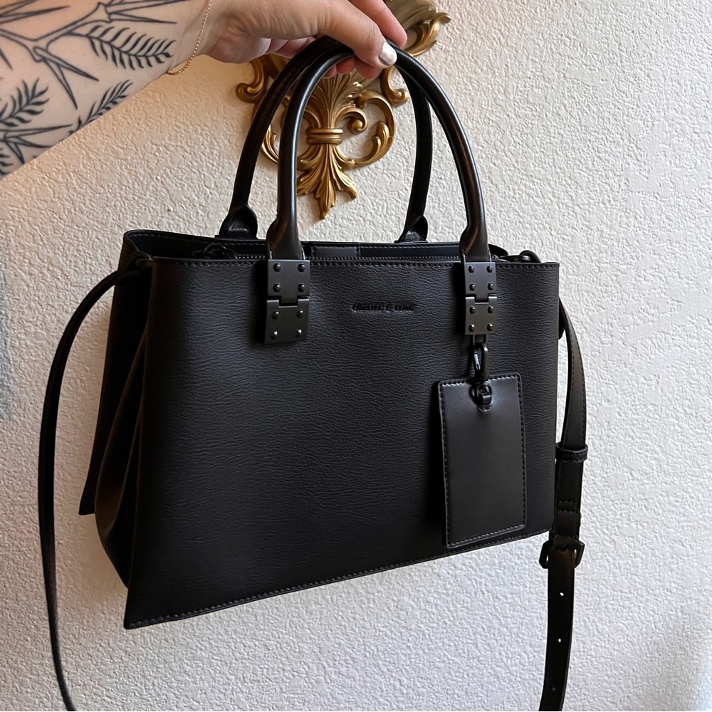 Charles & Keith Double Top Handle Structured Bag - Ultra-Matte Black✨